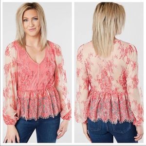 Buckle Willow & Root Lace Peplum Blouse Top Shirt